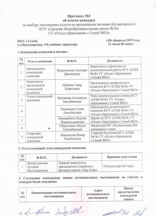 Протокол № 3 об итогах
